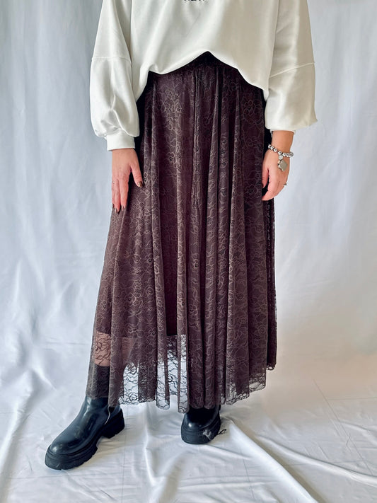 Spitzenrock Tüll Braun