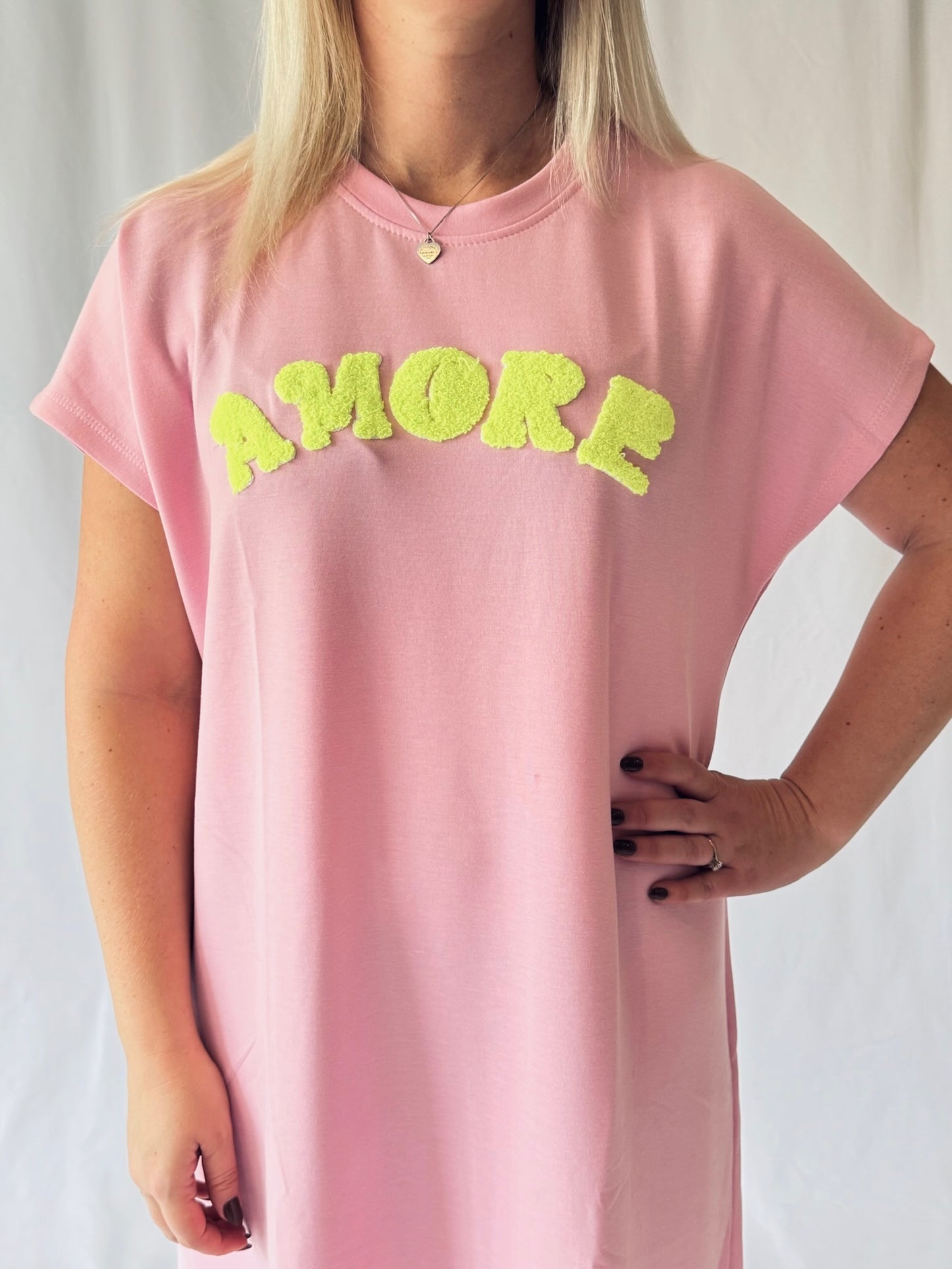 Sweatkleid Rosa/Gelb