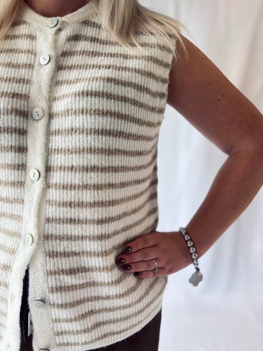 Strickweste Beige Gestreift