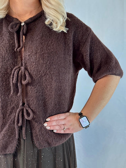 Strickjacke Schleife Braun