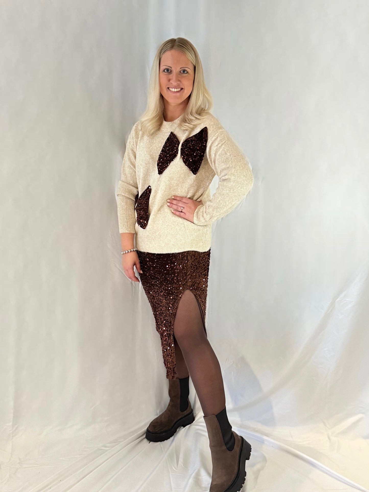 Pullover Glitzer Beige