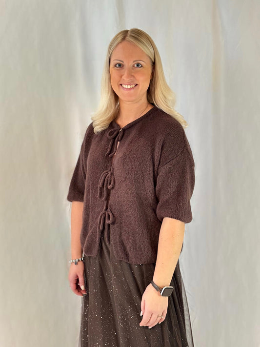 Strickjacke Schleife Braun