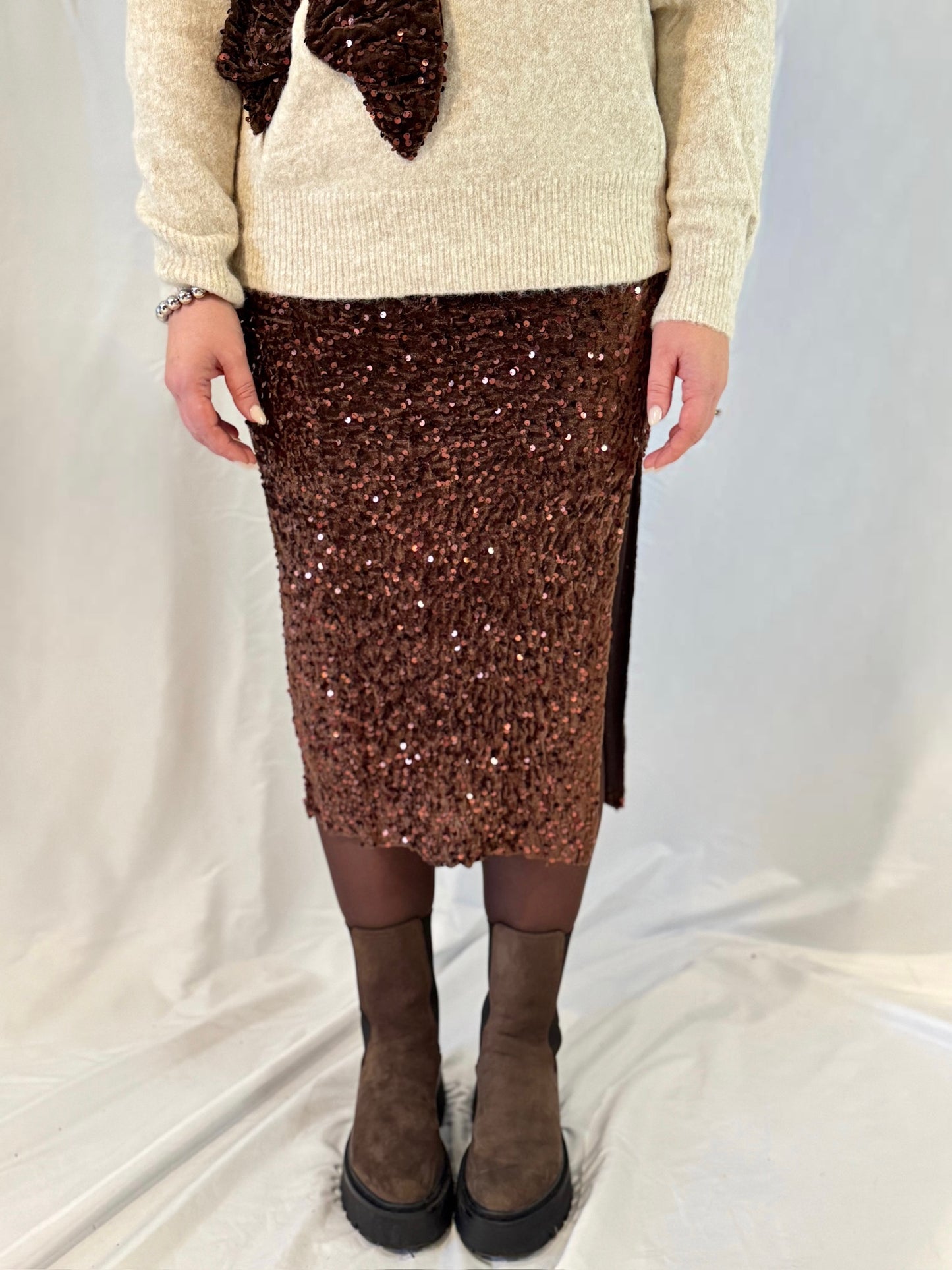 Paillettenrock Braun