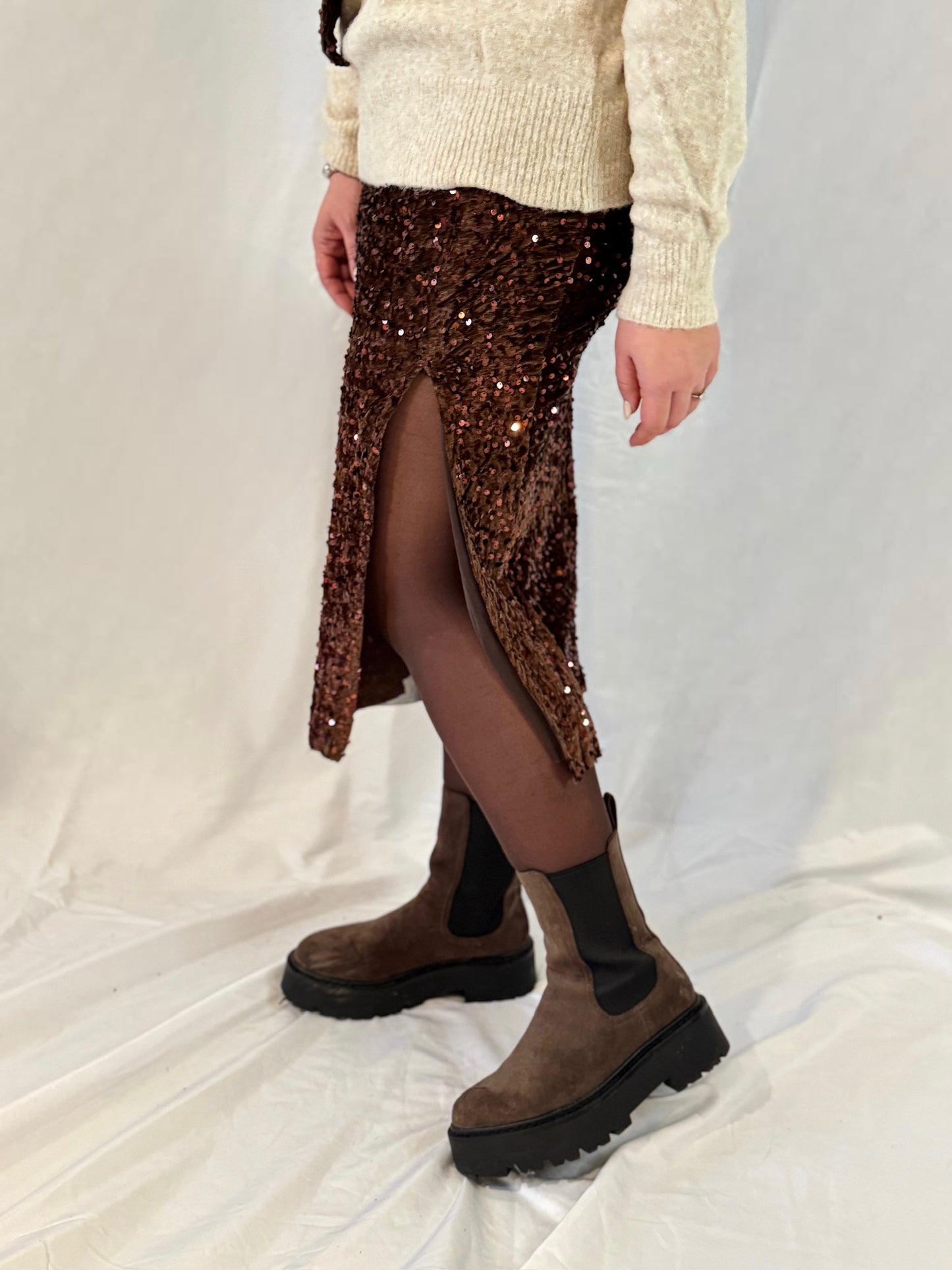 Paillettenrock Braun