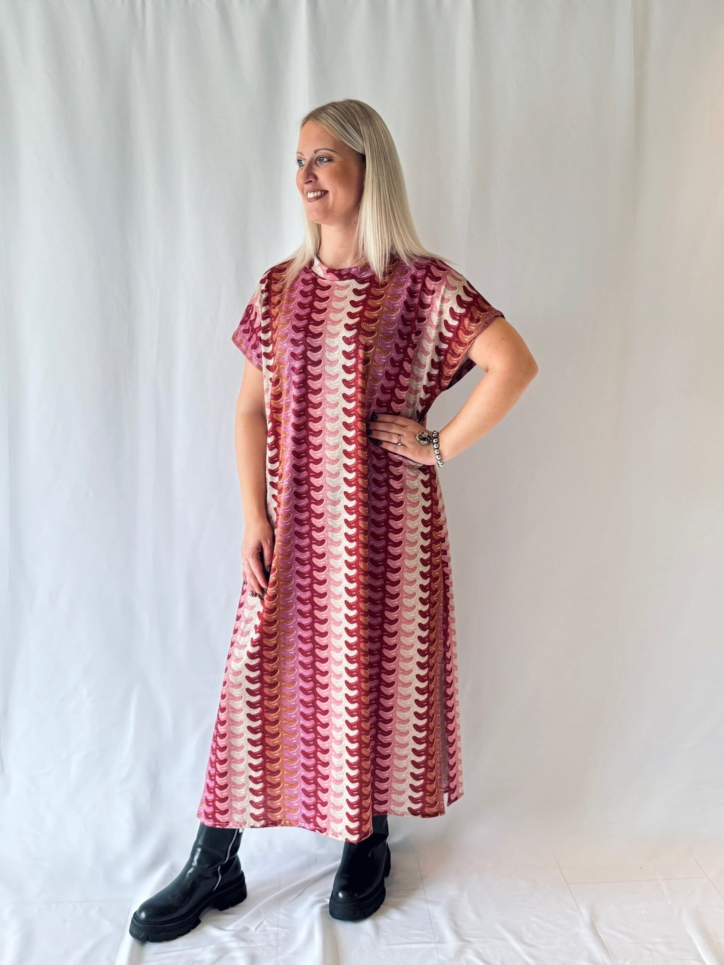 Maxikleid Beige/Bordeaux