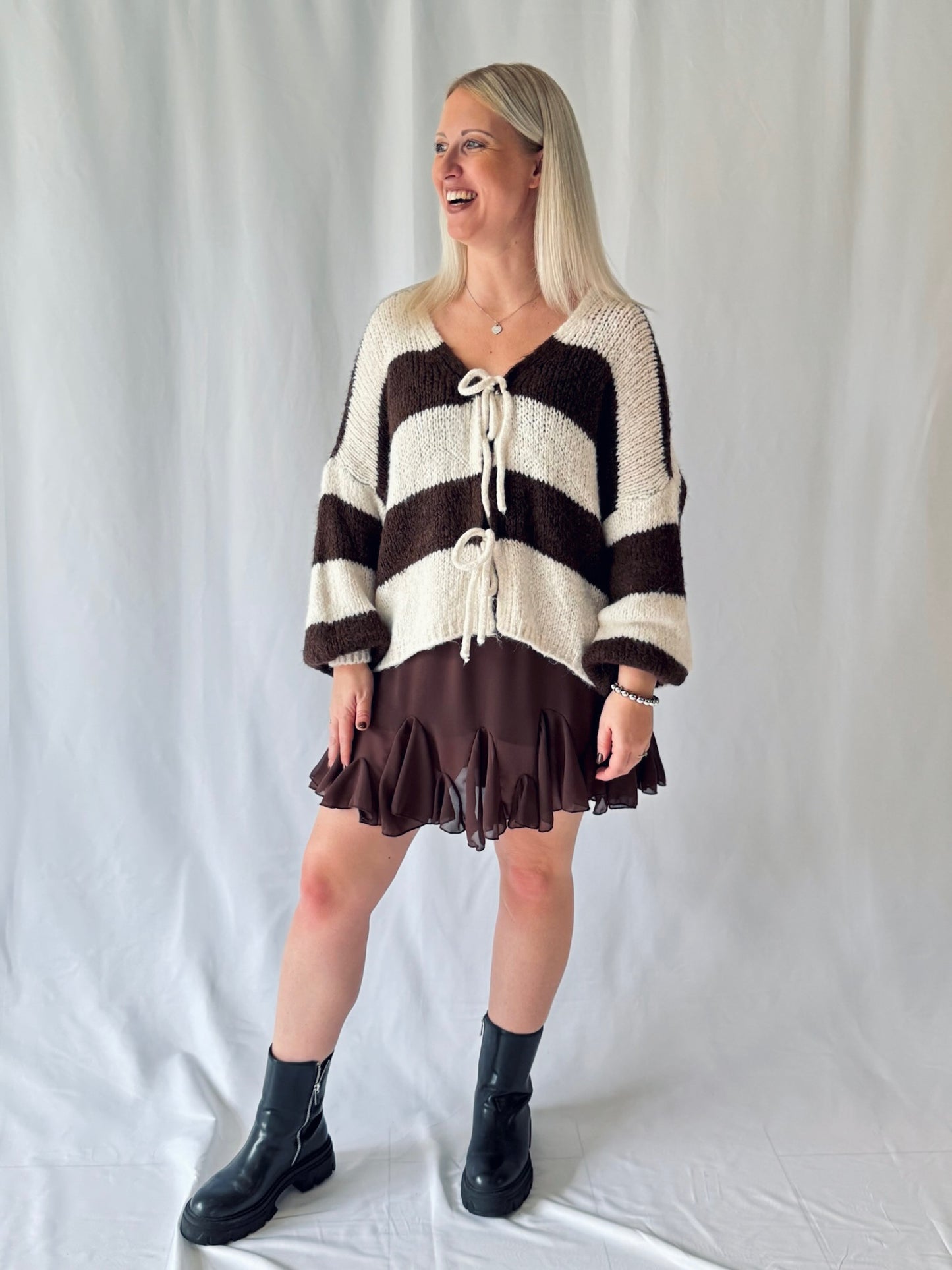 Strickjacke Braun Gestreift