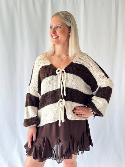 Strickjacke Braun Gestreift