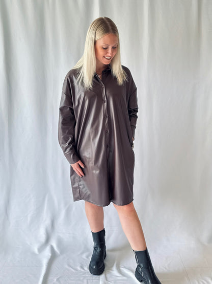 Lederimitat Kleid Braun