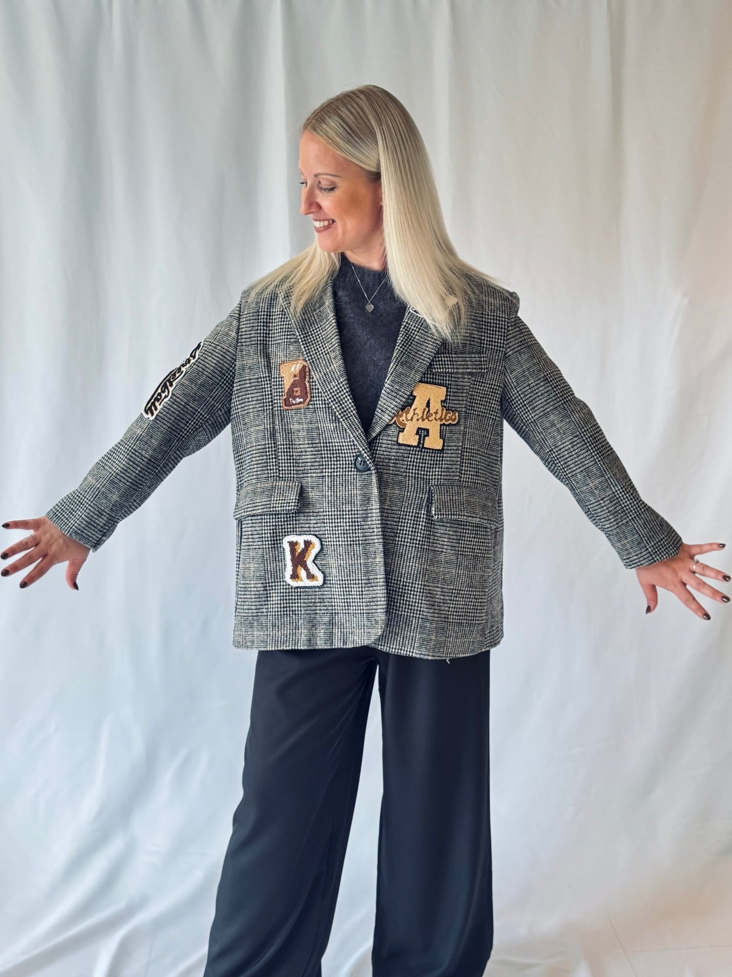 Statement Blazer Grau Kariert