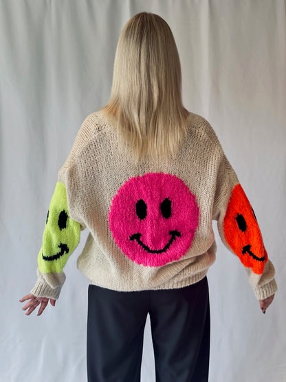 Strickpullover Smiley Creme