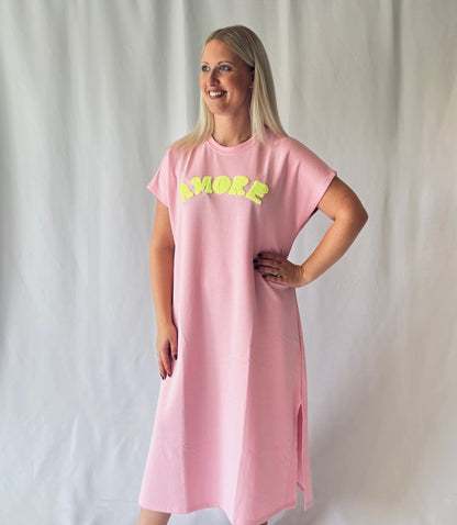 Sweatkleid Rosa/Gelb