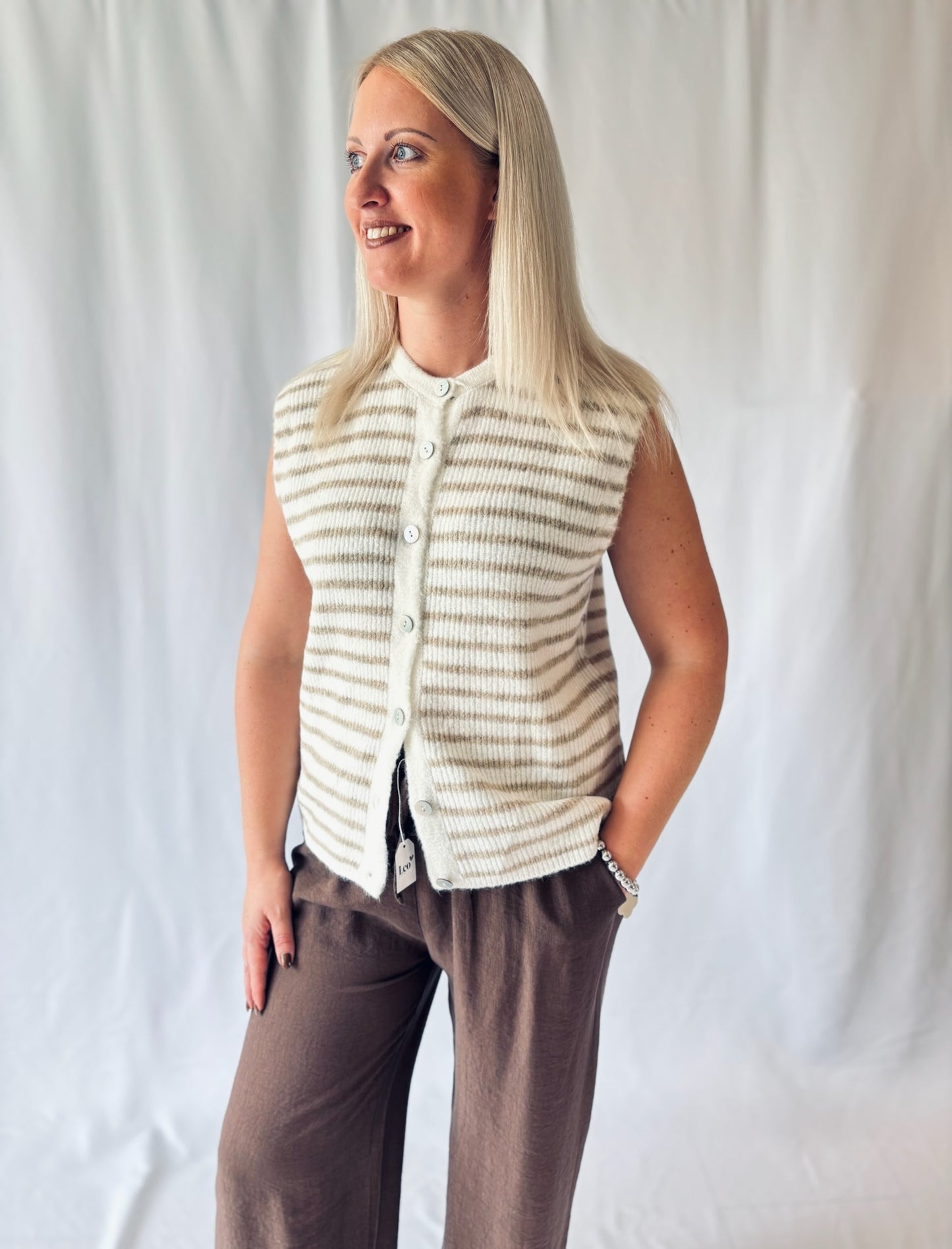 Strickweste Beige Gestreift